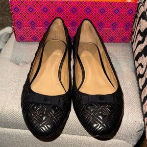 Tory Burch Black Marion Quilted Ballet Flat -US 11